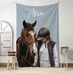 Personalized Multicolor Watercolor Style Horse Photo Soft Throw Blanket with Name Home Decor Birthday Equestrian Keepsake Gift for Horse Enthusiasts