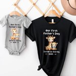 Personalisiertes Niedliches Bären T-Shirt Babybody Set aus 100% Baumwolle mit Namen und Jahr Vatertag Geburtstag Geschenk für Baby Papa