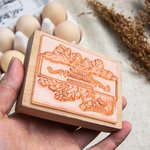 Timbro in legno per scatole di cartone per uova personalizzato con incisione del testo e impugnatura branding fattoria regalo per famiglia e amici