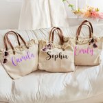 Personalized Tassel Large Capacity Canvas Tote Bag with Name and Leather Handle Travel Accessories Mother's Day Birthday Gift for Women