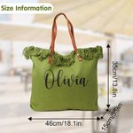 Personalized Tassel Large Capacity Canvas Tote Bag with Name and Leather Handle Travel Accessories Mother's Day Birthday Gift for Women