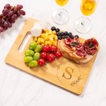 Personalized Engraved Garland Initial Bamboo Charcuterie Cutting Board with Handle Housewarming Wedding Mother's Day Gift for Couple Family
