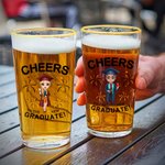 Personalized Grad Cap Cartoon Character 16 oz Beer Glass with Name and Year Graduation Party Keepsake Gift for Graduates