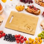 Personalized Engraved Garland Initial Bamboo Charcuterie Cutting Board with Handle Housewarming Wedding Mother's Day Gift for Couple Family