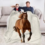 Personalized Multicolor Watercolor Style Horse Photo Soft Throw Blanket with Name Home Decor Birthday Equestrian Keepsake Gift for Horse Enthusiasts