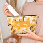 Personalized Retro Birth Flower Cosmetic Bag With Name Travel Accessories Mother's Day Birthday Gift for Women Mom Grandma
