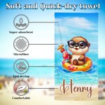 Personalized Cute Elephant Rabbit Animals Oversized Quick Dry Name Beach Towel with Swimming Ring Summer Vacation Pool Party Gift for Boys Girls