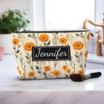 Personalized Retro Birth Flower Cosmetic Bag With Name Travel Accessories Mother's Day Birthday Gift for Women Mom Grandma