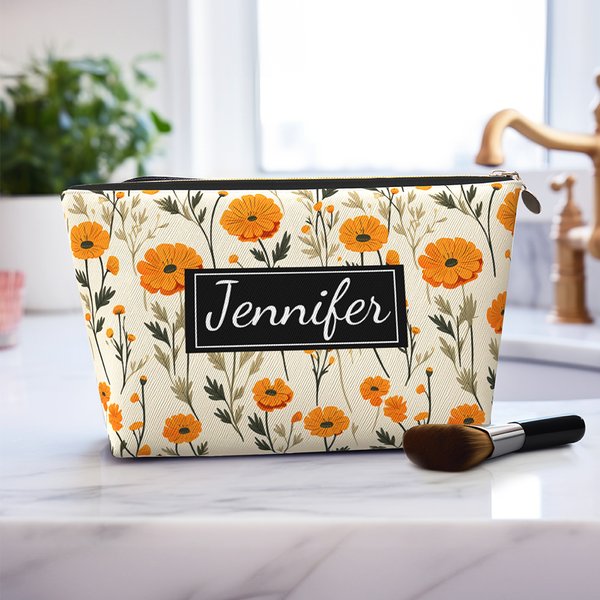 Personalized Retro Birth Flower Cosmetic Bag With Name Travel Accessories Mother's Day Birthday Gift for Women Mom Grandma