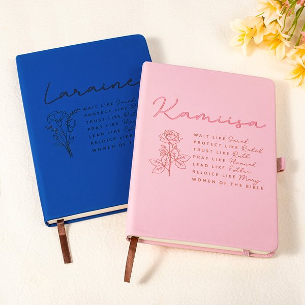 Personalised Minimalist Birth Flower Prayer A5 Lined Notebook with Name Study Journal Birthday Religious Baptism Gift for Christian