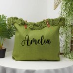 Personalized Tassel Large Capacity Canvas Tote Bag with Name and Leather Handle Travel Accessories Mother's Day Birthday Gift for Women