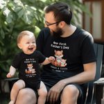 Personalisiertes Niedliches Bären T-Shirt Babybody Set aus 100% Baumwolle mit Namen und Jahr Vatertag Geburtstag Geschenk für Baby Papa