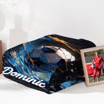 Personalized Dynamic Soccer Soft Black Throw Blanket with Name Warm Home Decor Birthday Gift For Kids Soccer Lovers