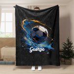 Personalized Dynamic Soccer Soft Black Throw Blanket with Name Warm Home Decor Birthday Gift For Kids Soccer Lovers