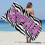 Serviette de plage surdimensionnée à séchage rapide personnalisée avec motif léopard et zèbre Cadeau d'anniversaire pour la famille et les amis