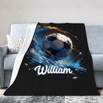 Personalized Dynamic Soccer Soft Black Throw Blanket with Name Warm Home Decor Birthday Gift For Kids Soccer Lovers