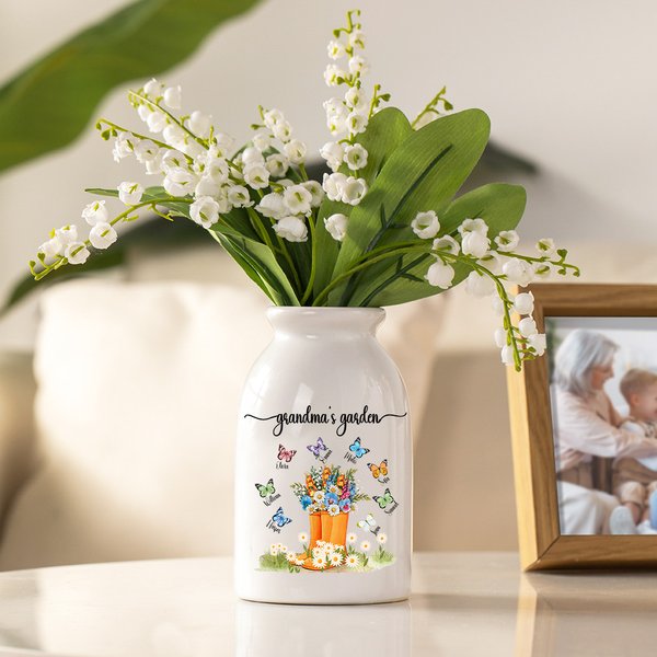 Personlig Boot Butterfly Garden keramisk blomvas med smeknamn och 1-8 namn Födelsedag Mors dag present till mamma mormor