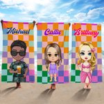 Personalizzato Retro Grid Cartoon Character Quick Dry Oversized Beach Towel con nome Summer Travel Essential Birthday Gift for Kids Adults