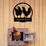 Personalisiertes Metall Hühnerstall Bauernhof Schild mit Hühner-Muster und Text Retro Kunst Wanddeko Geschenk für Bauernhofbesitzer