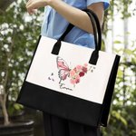 Personalised Birth Flower Butterfly Large Canvas Tote Bag with Name Birthday Mother's Day Gift for Women Girls
