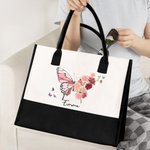 Personalised Birth Flower Butterfly Large Canvas Tote Bag with Name Birthday Mother's Day Gift for Women Girls