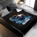 Personalized Dynamic Soccer Soft Black Throw Blanket with Name Warm Home Decor Birthday Gift For Kids Soccer Lovers