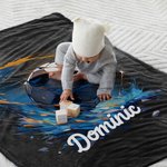 Personalized Dynamic Soccer Soft Black Throw Blanket with Name Warm Home Decor Birthday Gift For Kids Soccer Lovers