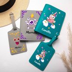 Gepersonaliseerd Cartoon Monster Fantasie Eenhoorn Dinosaurus PU lederen paspoorthouder Bagagelabel met naam Reisaccessoire Verjaardagscadeau voor kinderen