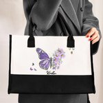 Personalised Birth Flower Butterfly Large Canvas Tote Bag with Name Birthday Mother's Day Gift for Women Girls