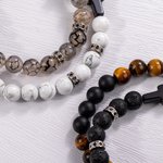 Personalizada Cruz Onyx Piedra Natural Cuentas Pulsera Elástica con Nombre Cumpleaños Bautizo Regalo para Hombres Cristiano