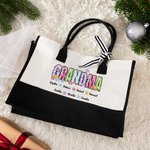Borsa tote in tela personalizzata con alfabeti floreali, con 1-12 nomi e fodera impermeabile Regalo di compleanno per la festa della mamma e della nonna.