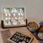 Personalized 2-6 Photos Collage Acrylic LED Night Light with 1-6 Kids Names and Wooden Base Desktop Decor Father's Day Christmas Gift for Dad Grandpa