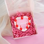 Personalised Handmade Heart Shaped Cherry Cream Cake Mirror with Name and Box Compact Travel Accessories Birthday Valentine's Day Gift for Women