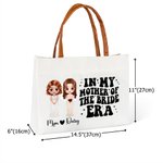 Personalised Bride and Mother Cartoon Character Large Canvas Tote Bag with Name and Leather Handle Wedding Gift for Women