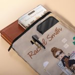 Personalized Cartoon Painting Sewing Girl Book Sleeve Protector with Name Birthday Mother's Day Gift for Women Reading Lovers