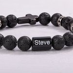 Personalizada Cruz Onyx Piedra Natural Cuentas Pulsera Elástica con Nombre Cumpleaños Bautizo Regalo para Hombres Cristiano