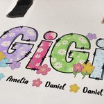 Borsa tote in tela personalizzata con alfabeti floreali, con 1-12 nomi e fodera impermeabile Regalo di compleanno per la festa della mamma e della nonna.