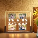 Personalized 2-6 Photos Collage Acrylic LED Night Light with 1-6 Kids Names and Wooden Base Desktop Decor Father's Day Christmas Gift for Dad Grandpa