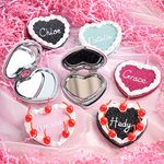 Personalised Handmade Heart Shaped Cherry Cream Cake Mirror with Name and Box Compact Travel Accessories Birthday Valentine's Day Gift for Women