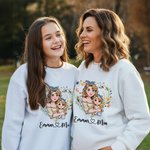 Spersonalizowany wieniec w kształcie serca Kreskówka Mama i 1-2 dzieci Przyjazna dla skóry bluza z kapturem z imieniem Urodziny Dzień Matki Prezent dla mamy babci