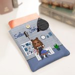 Personalized Cartoon Painting Sewing Girl Book Sleeve Protector with Name Birthday Mother's Day Gift for Women Reading Lovers