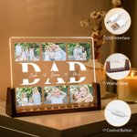 Personalized 2-6 Photos Collage Acrylic LED Night Light with 1-6 Kids Names and Wooden Base Desktop Decor Father's Day Christmas Gift for Dad Grandpa