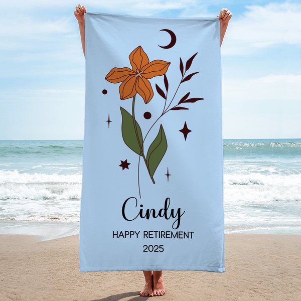 Spersonalizowany ręcznik plażowy Zodiac Flower Oversized Quick Dry z imieniem Akcesoria na letnie wakacje Prezent na emeryturę dla przyjaciela rodziny