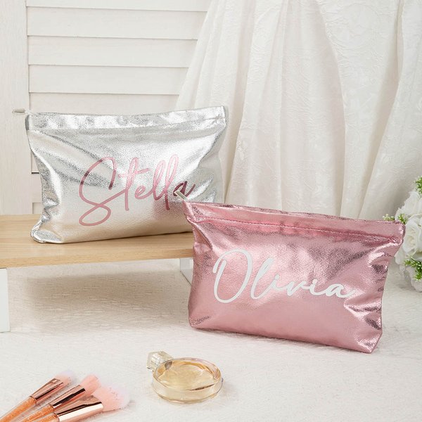 Personalized Large Glitter PU Makeup Bag with Name Bachelorette Party Bridesmaid Wedding Gift for Women