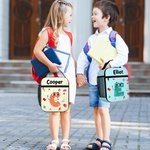 Personalized Cute Cartoon Letter Portable Insulated Lunch Bag with Name and Mesh Pocket Back to School Picnic Birthday Gift for Boys Girls