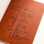 Personalisiertes Kreuz Bibelvers A5 PU-Ledereinband Notizbuch mit Namen Studium Zubehör Geburtstag Geschenk für Familie Freunde Religionsanhänger