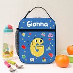 Personalized Cute Cartoon Letter Portable Insulated Lunch Bag with Name and Mesh Pocket Back to School Picnic Birthday Gift for Boys Girls
