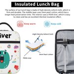 Personalized Cute Cartoon Letter Portable Insulated Lunch Bag with Name and Mesh Pocket Back to School Picnic Birthday Gift for Boys Girls