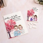 Albero dell'amore personalizzato Gesto del cuore Personaggio dei cartoni animati Puzzle di mattoncini con nome e data Regalo di anniversario di San Valentino per la coppia