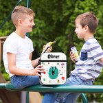 Personalized Cute Cartoon Letter Portable Insulated Lunch Bag with Name and Mesh Pocket Back to School Picnic Birthday Gift for Boys Girls